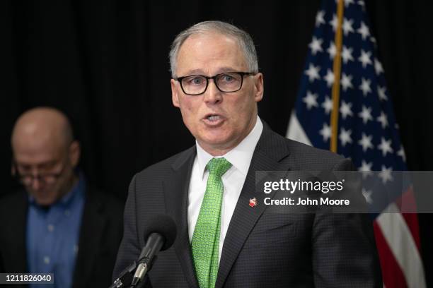 Washington State Governor Jay Inslee announces measures to help contain the spread of coronavirus at a press conference on March 11, 2020 in Seattle,...