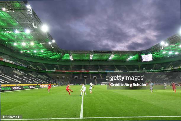 Empty seats are seen inside the stadium during the Bundesliga match between Borussia Moenchengladbach and 1. FC Koeln at Borussia-Park on March 11,...