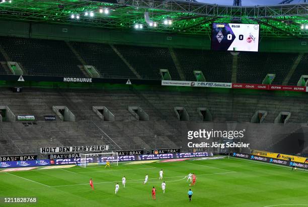 Empty seats are seen inside the stadium during the Bundesliga match between Borussia Moenchengladbach and 1. FC Koeln at Borussia-Park on March 11,...