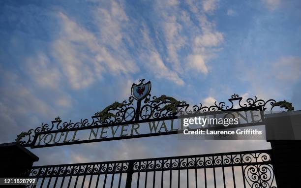 Detailed view of the You'll Never Walk Alone gate at the stadium prior to the UEFA Champions League round of 16 second leg match between Liverpool FC...