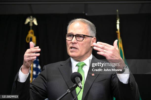 Washington State Governor Jay Inslee announces measures to help contain the spread of coronavirus at a press conference on March 11, 2020 in Seattle,...