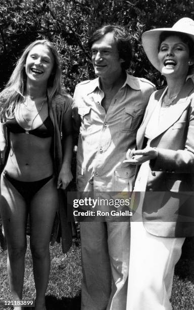 Melonie Haller and Hugh Hefner attend Tennis and Crumpet Tournament on May 21, 1980 at the Playboy Mansion in Beverly Hills, California.