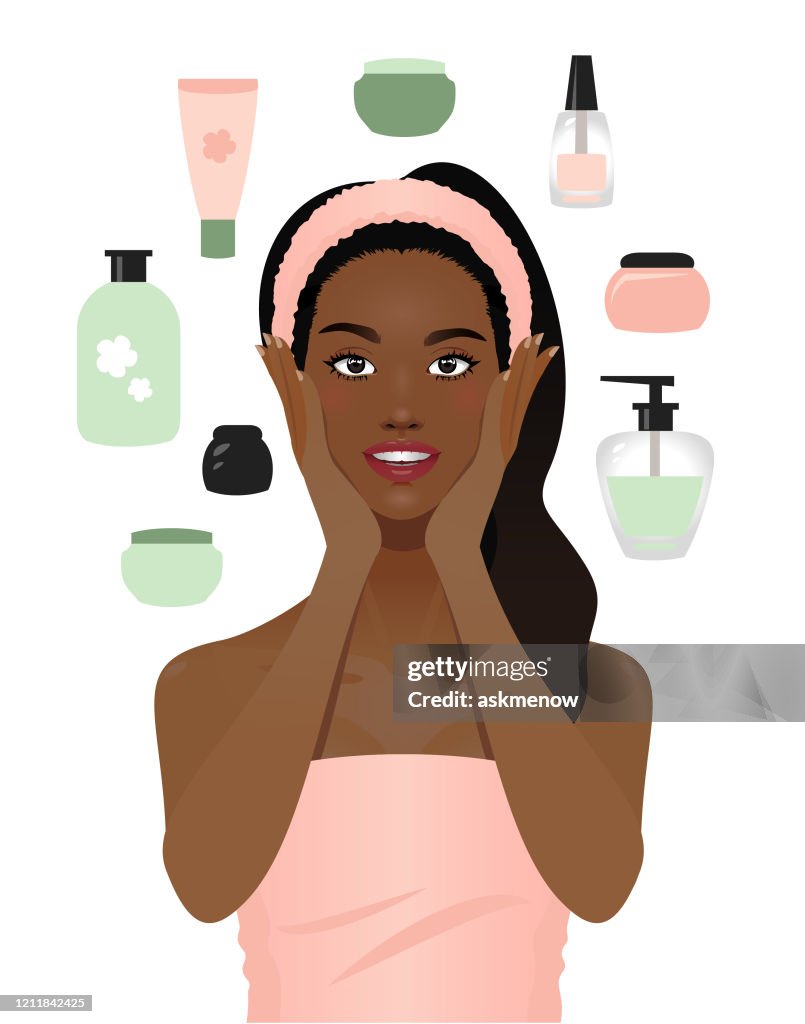 Black woman and beauty products