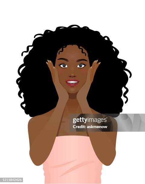 ilustraciones, imágenes clip art, dibujos animados e iconos de stock de mujer negra con el pelo rizado grueso - thick black woman