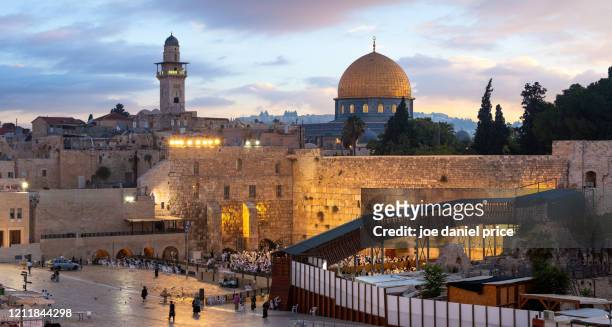 sunrise, western wall, large panorama, dome of the rock, temple mount, jerusalem, israel - jerusalem stock pictures, royalty-free photos & images
