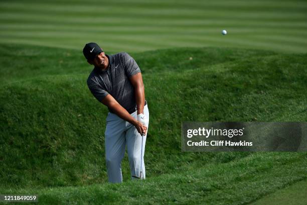 Jhonattan Vegas of Venezuela plays a shot during a practice round prior to The PLAYERS Championship on The Stadium Course at TPC Sawgrass on March...