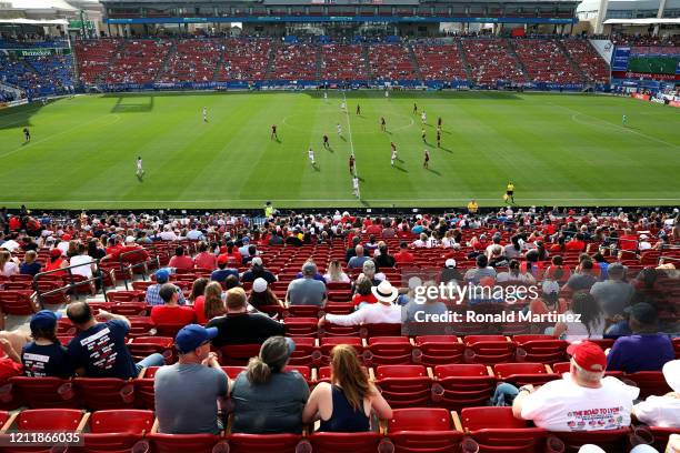 General view of play between England and Spain in the first half of the 2020 SheBelieves Cup at Toyota Stadium on March 11, 2020 in Frisco, Texas.