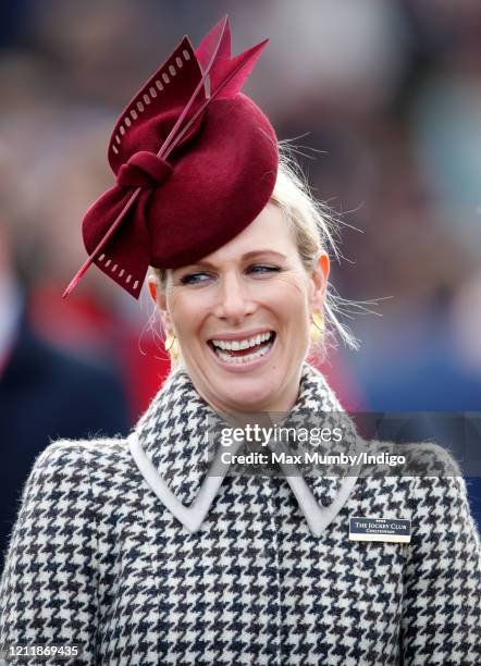 Zara Tindall attends day 2 'Ladies Day' of the Cheltenham Festival 2020 at Cheltenham Racecourse on March 11, 2020 in Cheltenham, England.