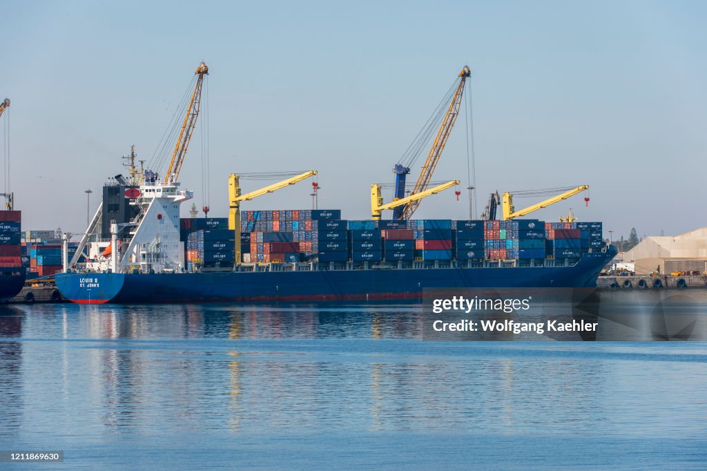 View of the port with container ship in Walvis Bay, Namibia...