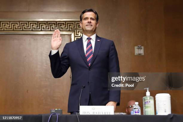 Rep. John Ratcliffe, , is sworn in before a Senate Intelligence Committee nomination hearing on Capitol Hill on May 5, 2020 in Washington, DC. The...