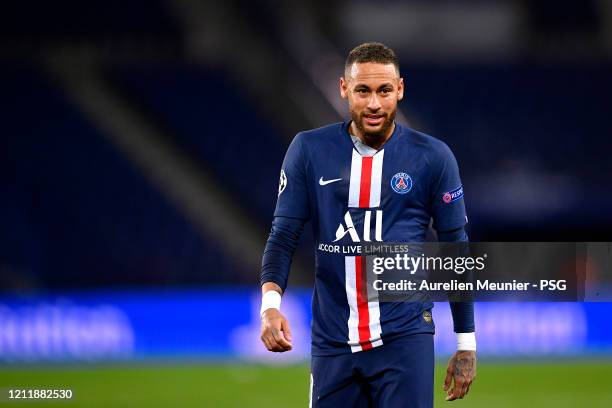 Neymar Jr of Paris Saint-Germain looks on during the UEFA Champions League round of 16 second leg match between Paris Saint-Germain and Borussia...