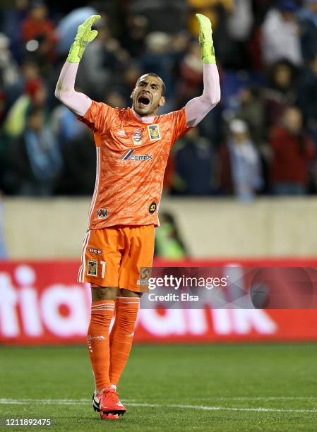 Nahuel Guzman of UANL Tigres celebrates the win over the New York City FC during Leg 1 of the quarterfinals during the CONCACAF Champions League...