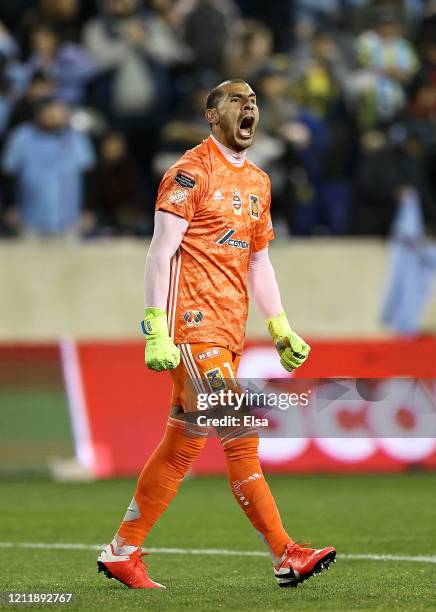 Nahuel Guzman of UANL Tigres celebrates the win over the New York City FC during Leg 1 of the quarterfinals during the CONCACAF Champions League...