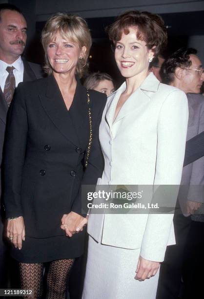 Model Cheryl Tiegs and actress Sigourney Weaver attend the "Death and the Maiden" New York City Premiere on December 5, 1994 at Sony Theatres Lincoln...