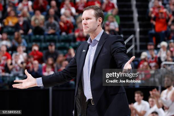 Head coach Fred Hoiberg of the Nebraska Cornhuskers reacts against the Indiana Hoosiers in the second half during the first round of the Big Ten...