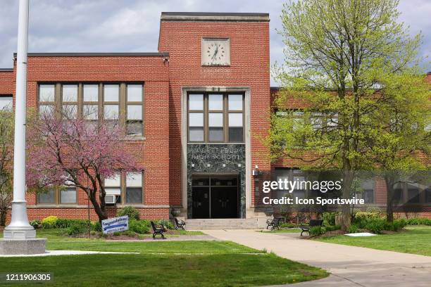 General view of an empty Westfield High School during the Coronavirus pandemic on May 4, 2020 in Westfield, NJ.