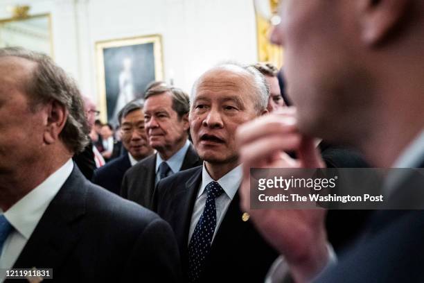 Cui Tiankai, Ambassador of the Peoples Republic of China to the United States departs after President Donald J. Trump signed a trade agreement with...
