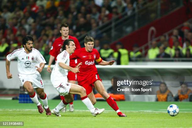 Gennaro GATTUSO and Andrea PIRLO of Milan AC and Steven GERRARD of Liverpool during the Champions League Final match between Milan AC and Liverpool...
