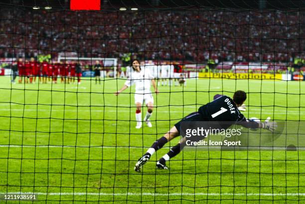 Jerzy DUDEK of Liverpool stop the penalty of Andrea PIRLO of Milan AC during the Champions League Final match between Milan AC and Liverpool at...