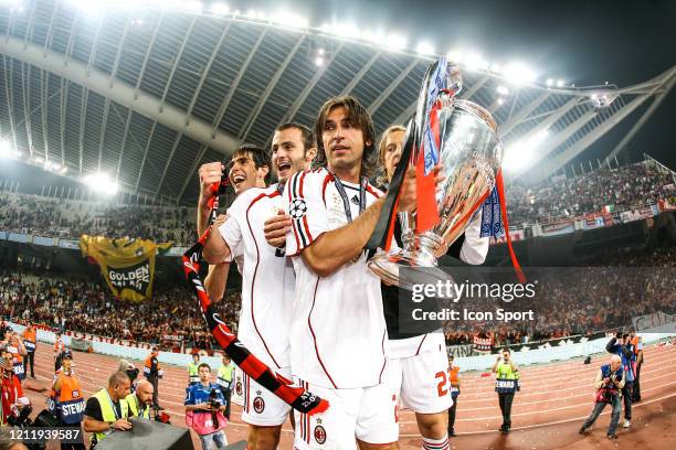 Alberto GILARDINO and Andrea PIRLO of Milan AC celebrate the victory with the trophy during the Champions League Final match AC Milan and Liverpool...