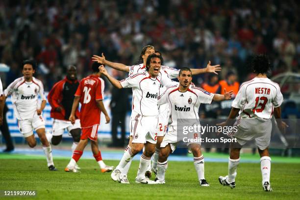 Andrea PIRLO, Genarro GATTUSO and Alessandro NESTA of Milan AC celebrate the victory during the Champions League Final match AC Milan and Liverpool...