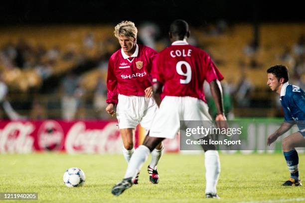 David BECKHAM and Andy COLE of Manchester United during the FIFA Club World Championship match between Manchester United and South Melbourne at...