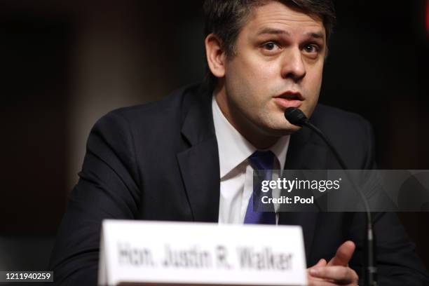 Judge Justin Walker testifies before his U.S. Senate Judiciary Committee confirmation hearing on his nomination to be a U.S. Circuit Court judge for...