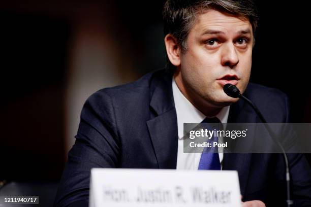 Judge Justin Walker testifies before his U.S. Senate Judiciary Committee confirmation hearing on his nomination to be a U.S. Circuit Court judge for...