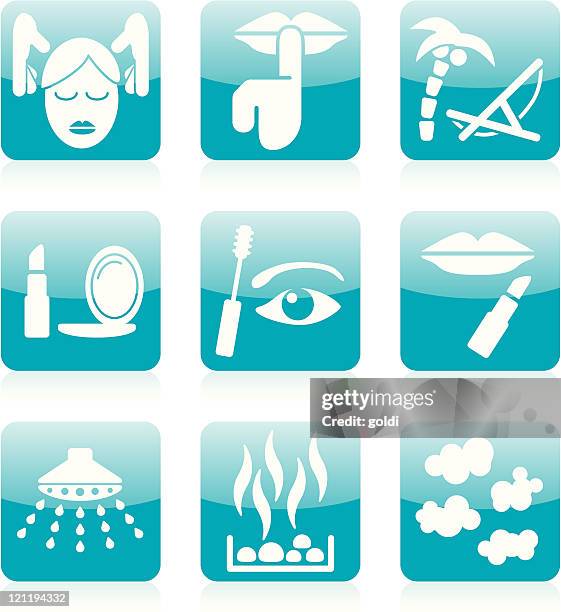 shopping / resort / spa icons - blue - mirror steam stock illustrations