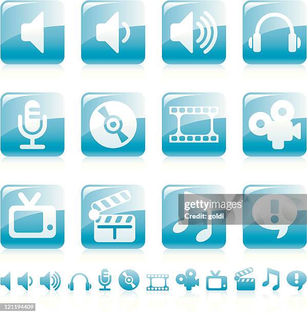 media - glossy square icons - empty blue studio stock illustrations