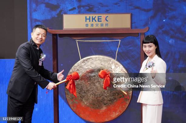 Deep Blue Technology Co,Ltd chairman Liu Jing, and her husband executive director Chen Hua attend the company's listing ceremony at the Hong Kong...