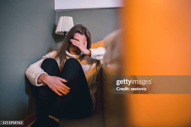 portrait of depressed woman in bed - sorry i missed you stock pictures, royalty-free photos & images