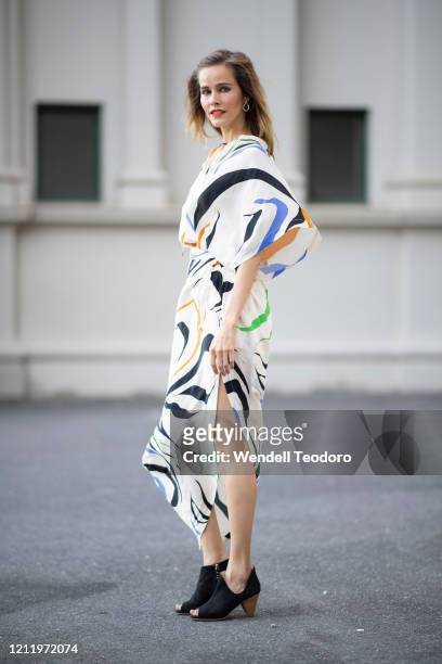 Isabel Lucas wears KitX at Melbourne Fashion Festival on March 12, 2020 in Melbourne, Australia.