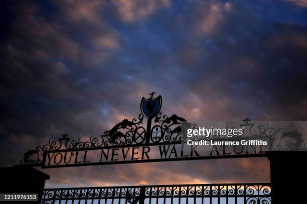 General view of the Shankly Gates as the sun goes down ahead of the UEFA Champions League round of 16 second leg match between Liverpool FC and...