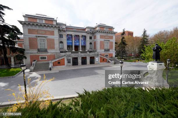 General view of the main entrance of the Prado Museum without people on March 12, 2020 in Madrid, Spain. Many theatre plays and concerts have been...