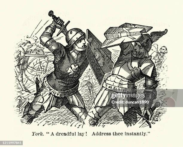 shakespeare's henry vi, part ii. a dreadful lay - sword fighting stock illustrations