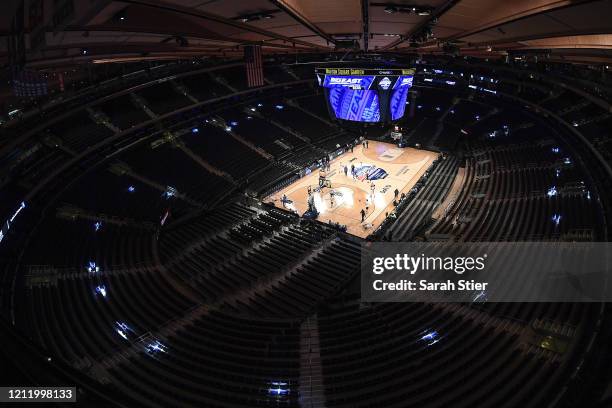 General view inside the empty arena before the start of the quarterfinals of the Big East Basketball Tournament at Madison Square Garden on March 12,...