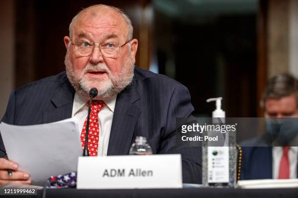 Retired United States Coast Guard Admiral Thad W. Allen testifies before the Senate Armed Services Committee hearing on the Department of Defense...