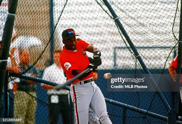 Michael Jordan of the Scottsdale Scorpions takes batting practice prior to an Arizona Fall League Game circa 1994.