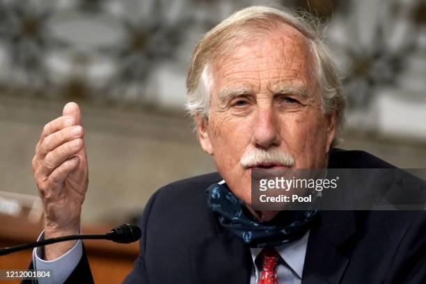 Sen. Angus King asks questions during a Senate Armed Services Committee hearing to discuss the national security impact of the Federal Communications...
