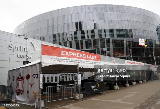 General view of the exterior of the Sprint Center as no fans will be allowed inside the remainder of the Big 12 tournament games at the Sprint Center...