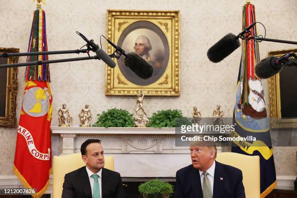 President Donald Trump and Prime Minister of Ireland Leo Varadkar talk to journalists before their meeting in the Oval Office at the White House...