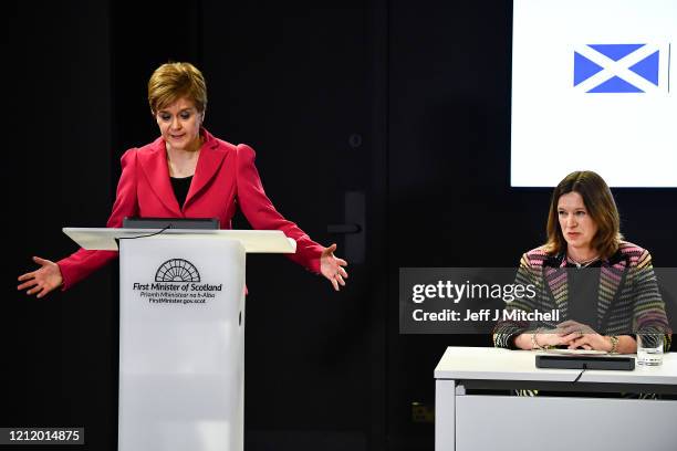 The First Minister Nicola Sturgeon and Chief Medical Officer Dr Catherine Calderwood deliver an update on Coronavirus following a COBRA meeting on...