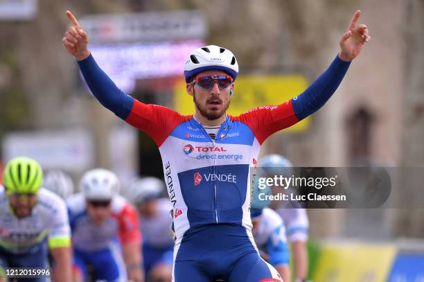 Arrival / Niccolo Bonifazio of Italy and Team Total Direct Energie / Celebration / during the 78th Paris - Nice 2020, Stage 5 a 227 km stage from...