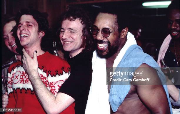 English Rock, Jazz, and Blues musician Clem Clempson , Scottish musician Jack Bruce , and American musicians Billy Cobham and David Sancious pose...