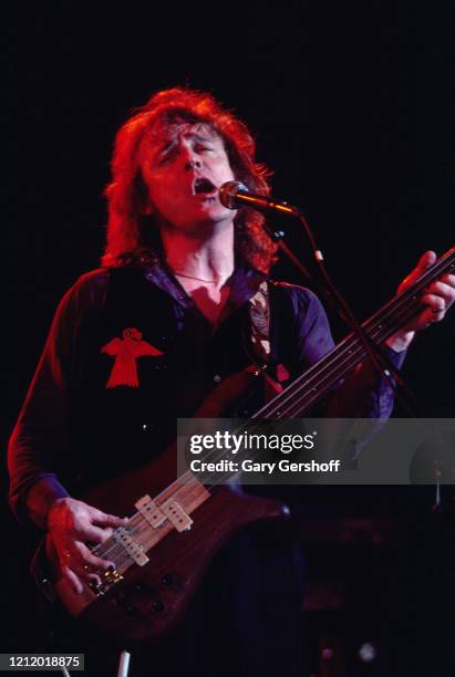 Scottish Rock, Jazz, and Blues musician Jack Bruce plays bass as he performs onstage during the 'Jack Bruce & Friends' tour at the Palladium, New...