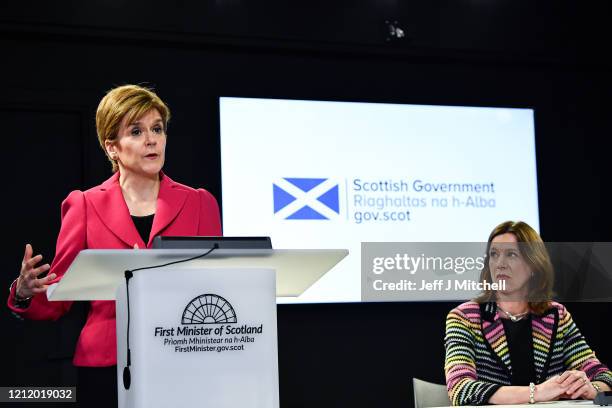 The First Minister Nicola Sturgeon and Chief Medical Officer Dr Catherine Calderwood deliver an update on Corona Virus following a COBRA meeting on...