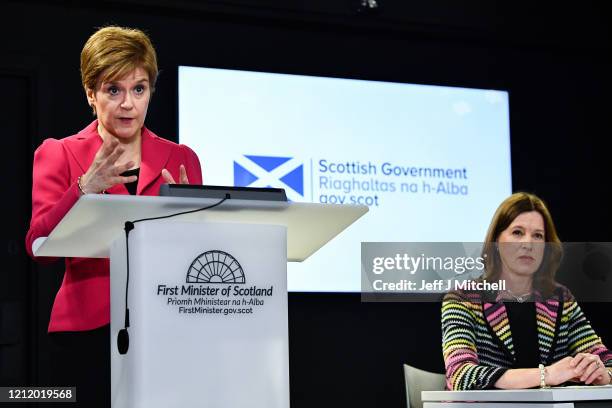 The First Minister Nicola Sturgeon and Chief Medical Officer Dr Catherine Calderwood deliver an update on Corona Virus following a COBRA meeting on...