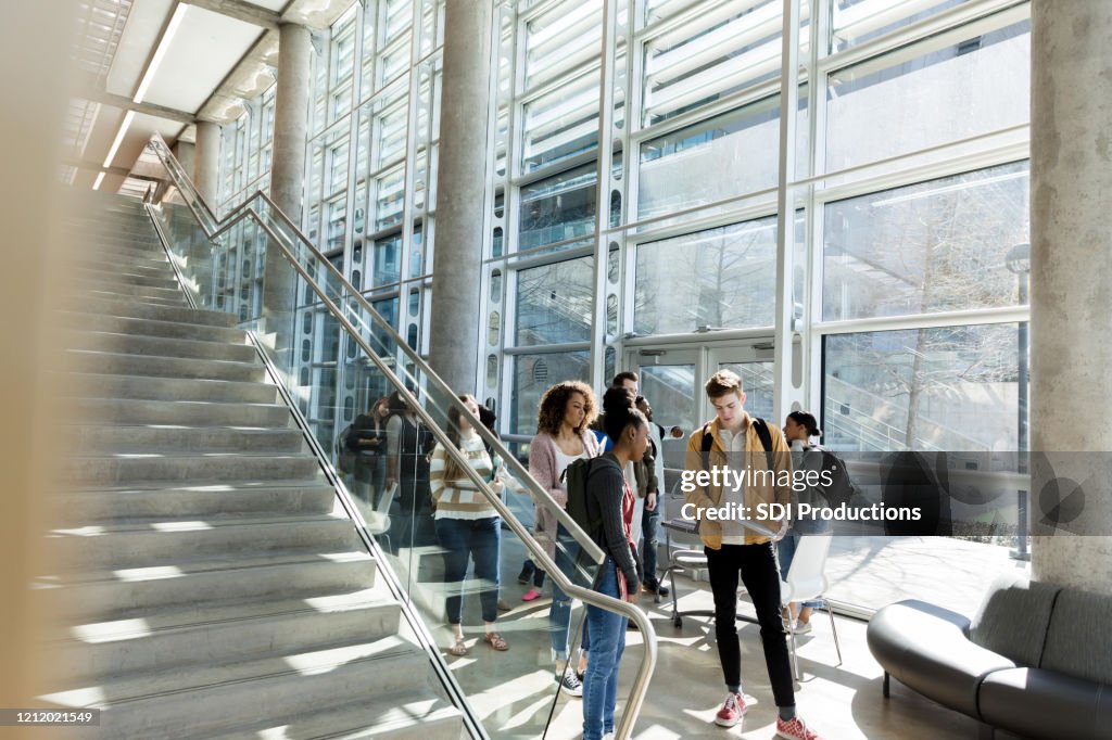 Estudantes universitários caminhando para a aula