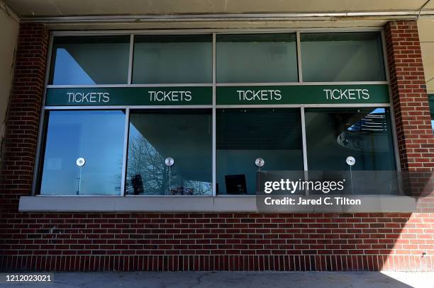 View of a closed ticket office prior to the cancelation of the remainder of the 2020 Men's ACC Basketball Tournament at Greensboro Coliseum on March...